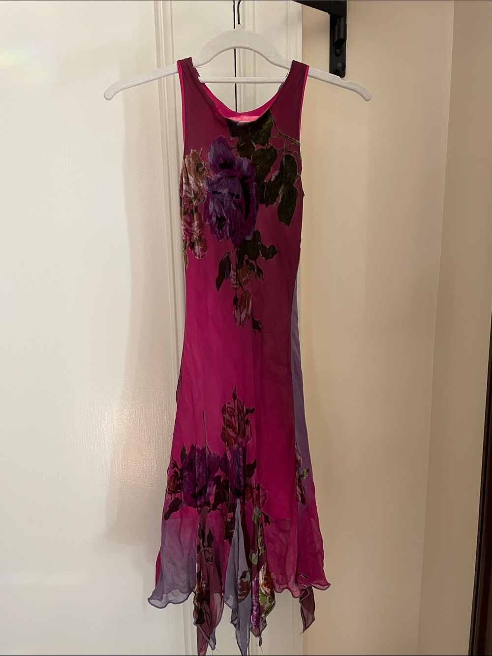 Girls Betsey Johnson Magenta Floral Handkerchief Hem Dress